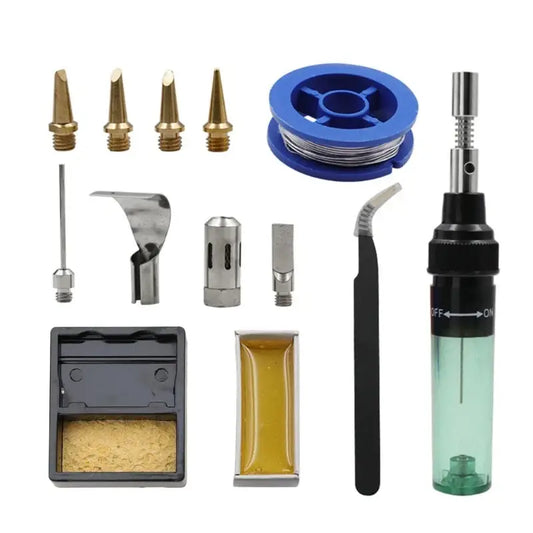12 in 1 Portable Gas Soldering Iron Gas 1300Celsius Gas Set Adjustable Flame Weld Tools Heat Blower J6PC