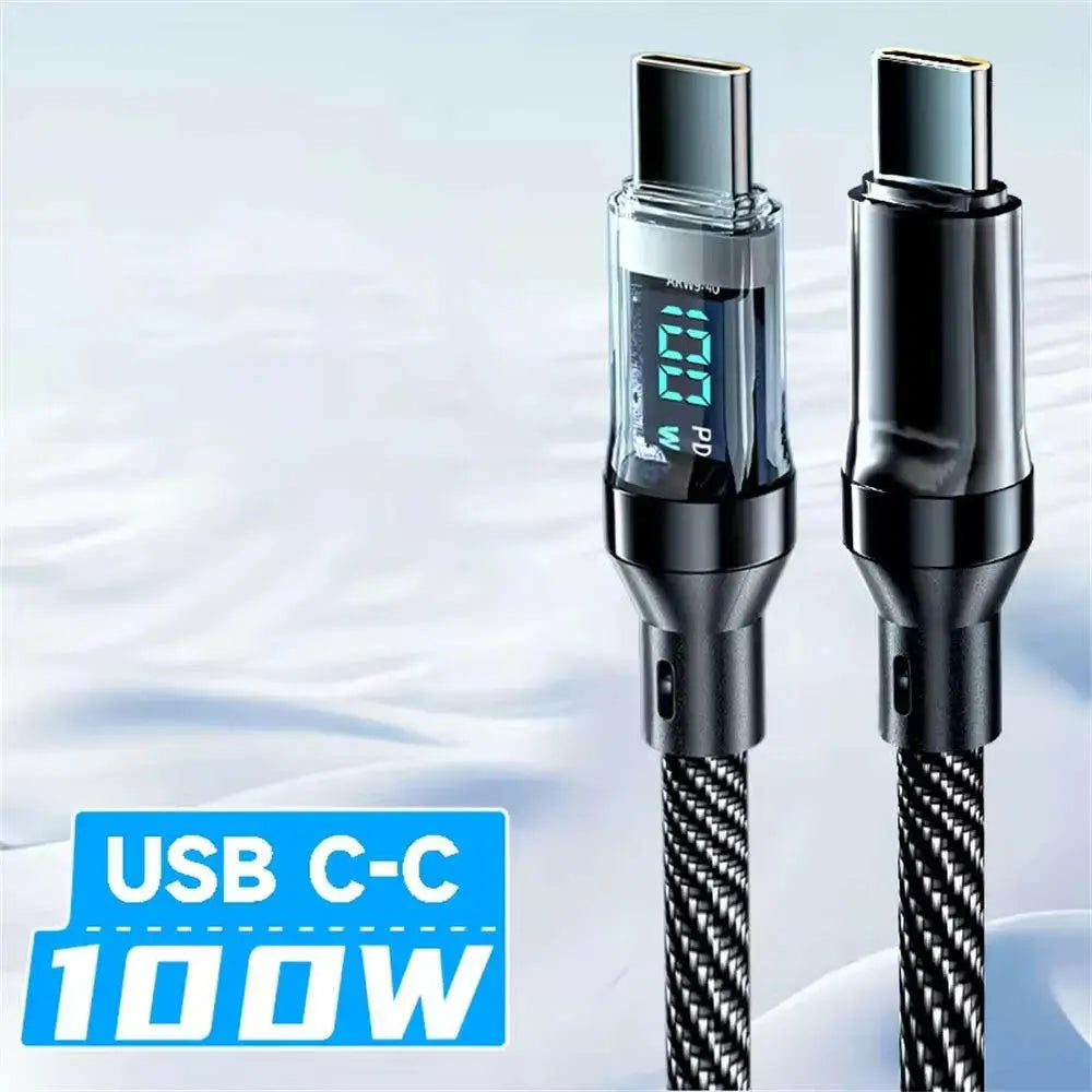 120W LED Digital Display USB Type-C Quick Charge Cable for OPPO VIVO and Huawei Fast Charging Data Transfer - 100W