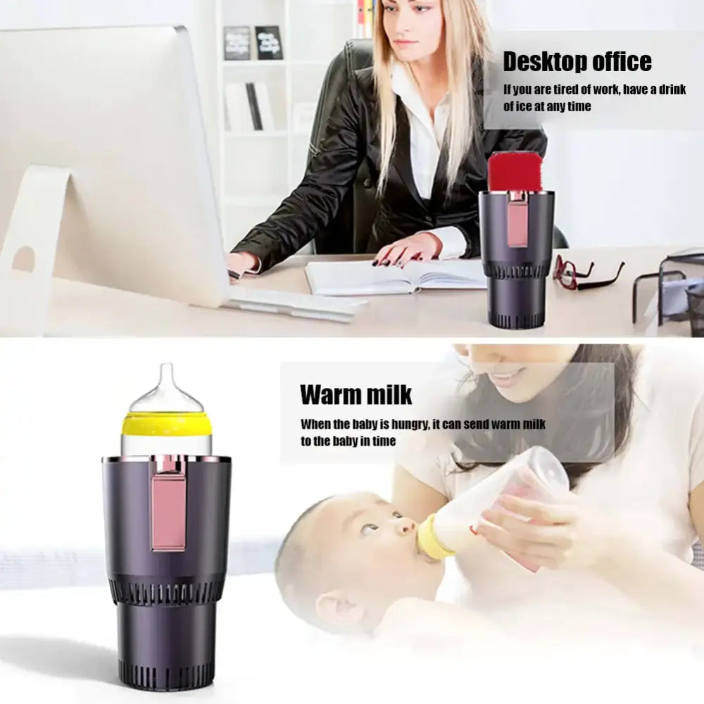 12V Dual Function Car Beverage Holder with Digital Display - Heating and Cooling Electric Cup for Fast Temperature