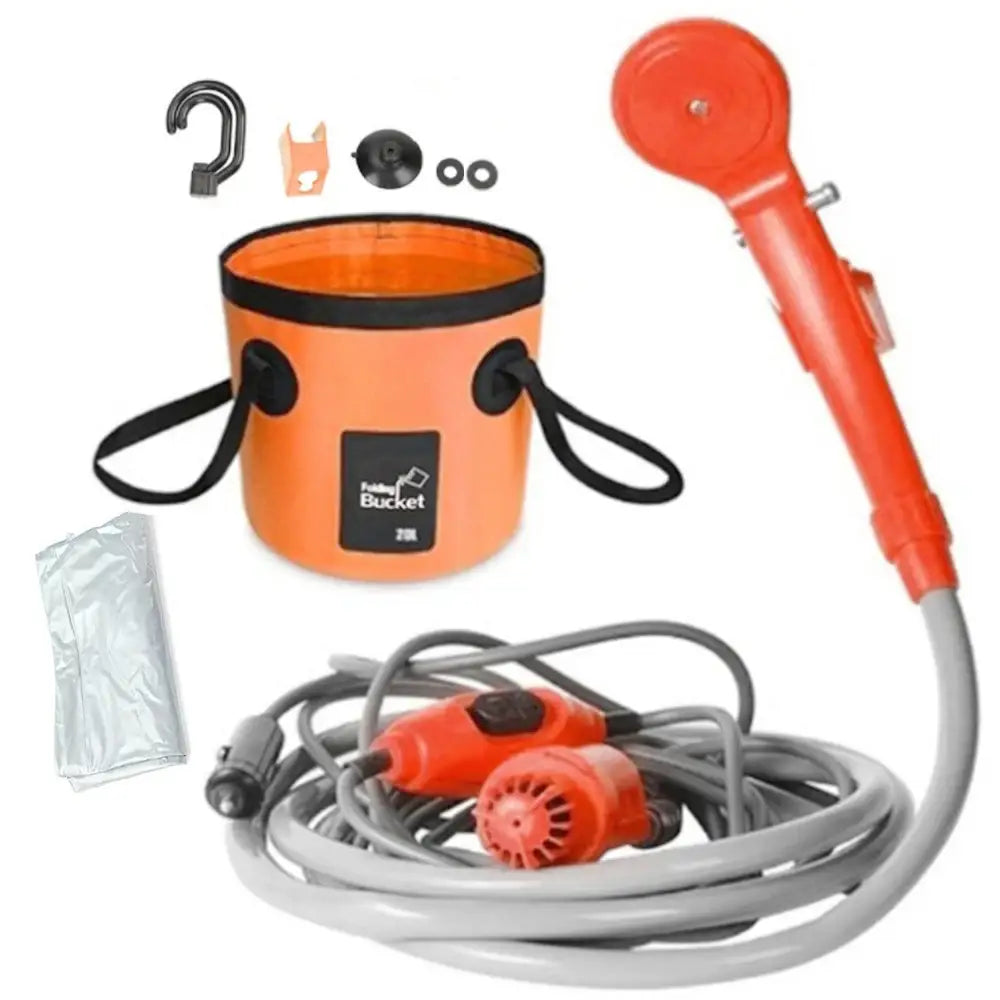 12V Portable Camping Shower Pump (3 colours available) - Orange with bag / Camping Shower - SS