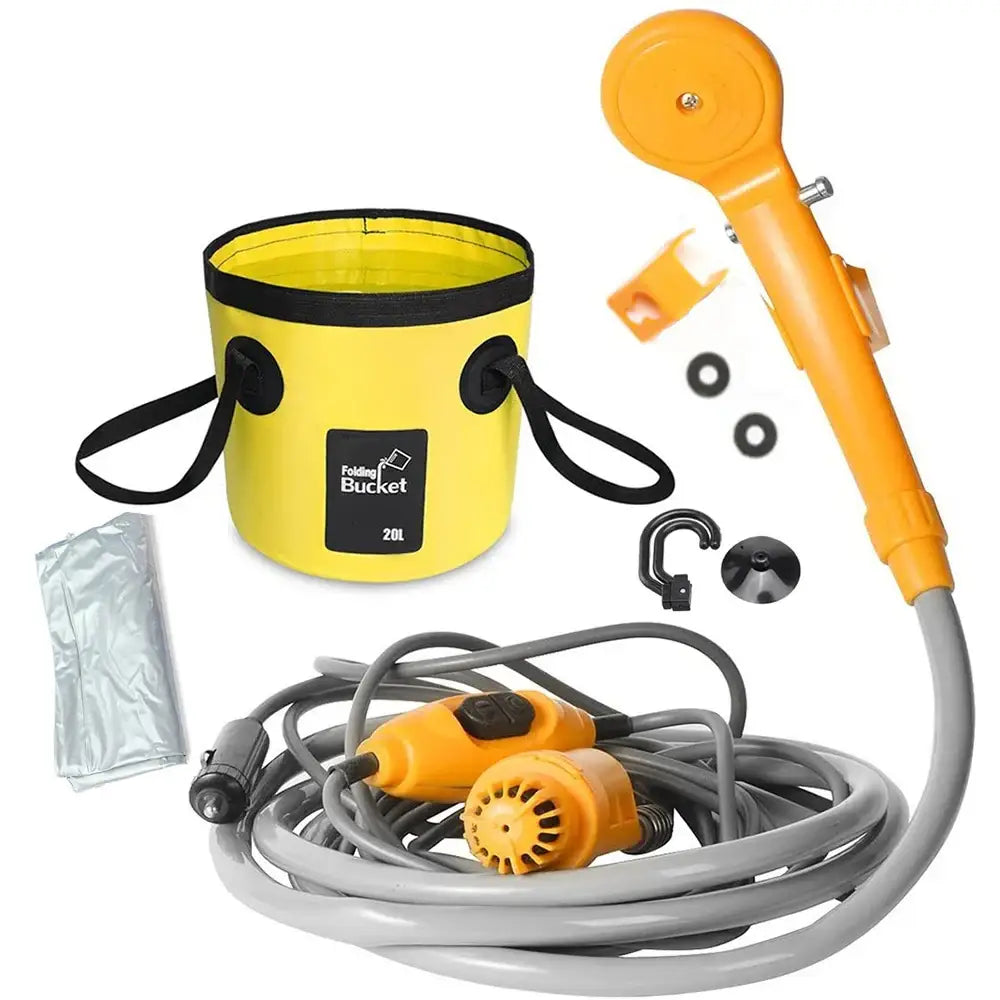 12V Portable Camping Shower Pump (3 colours available) - Yellow with bag / Camping Shower - SS