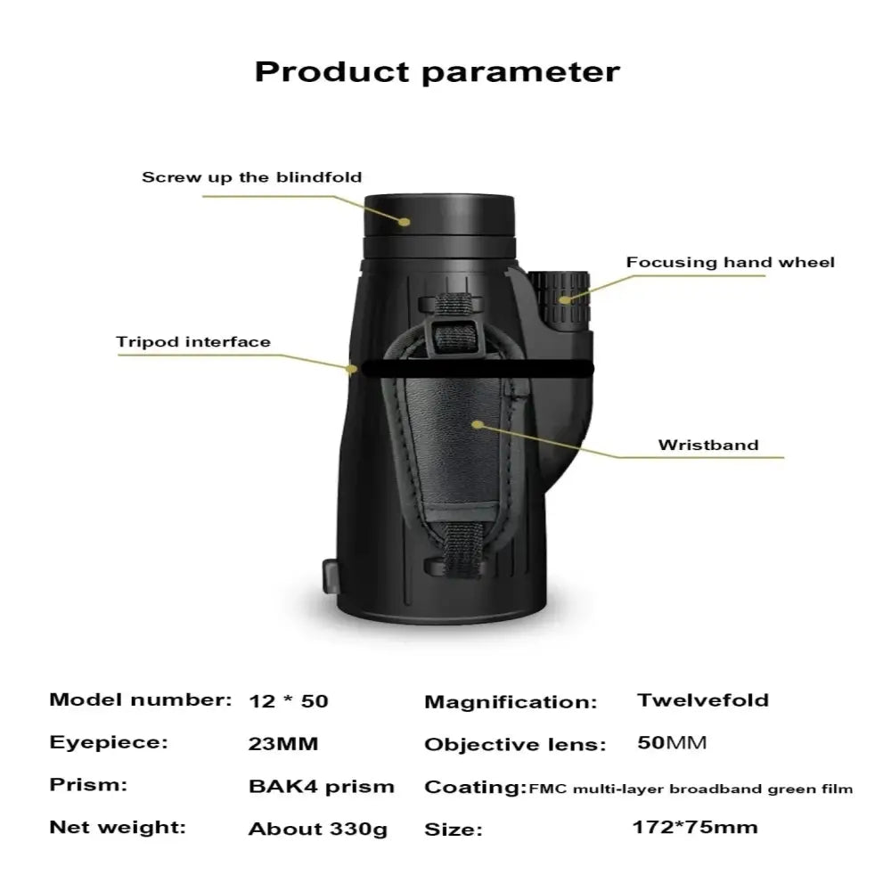 12x50 Powerful Monocular – Long Reach Portable Telescope - SS