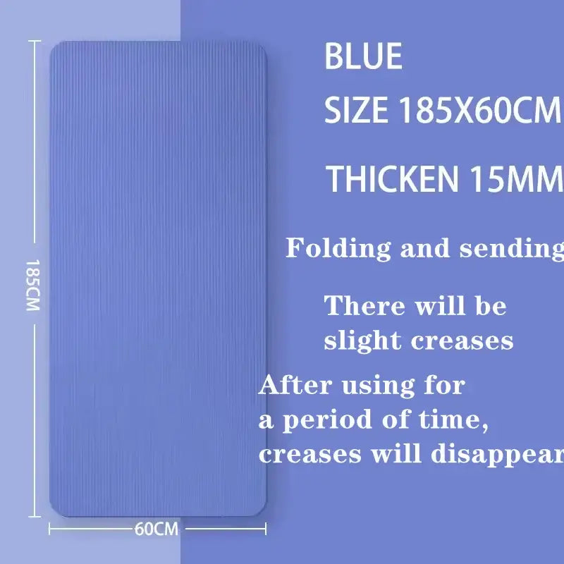 15mm Thick Yoga Mat – Anti-Slip Fitness & Pilates Mat (4 colours available) - 185x60x1.5cm - Blue - SS