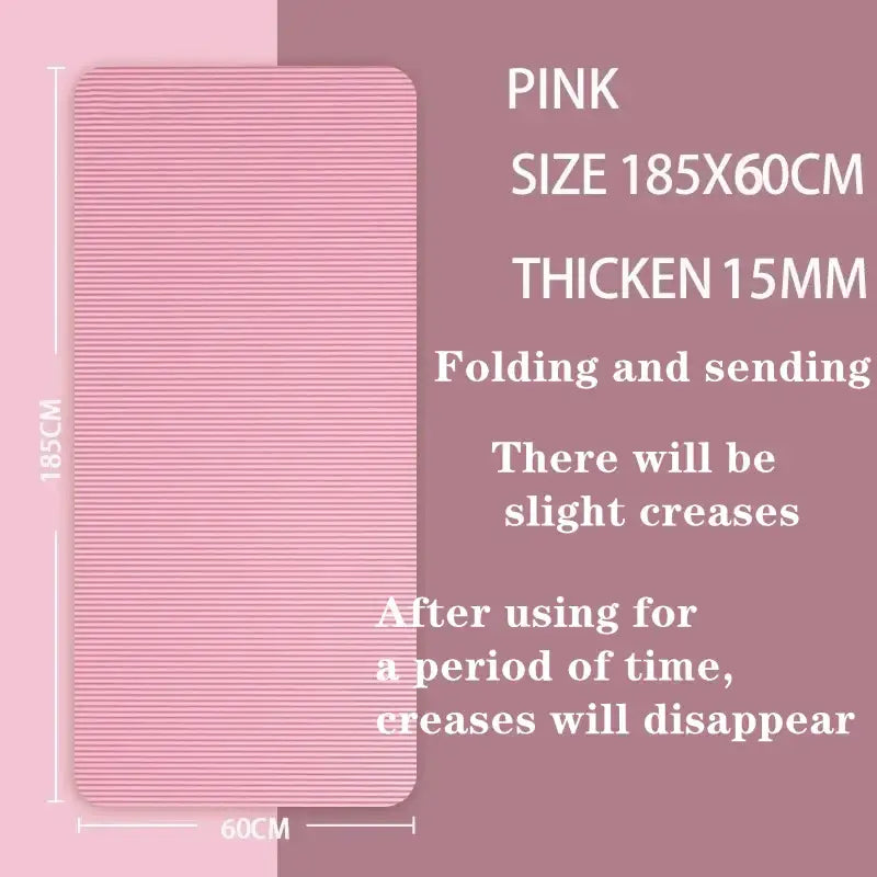 15mm Thick Yoga Mat – Anti-Slip Fitness & Pilates Mat (4 colours available) - 185x60x1.5cm - Pink - SS