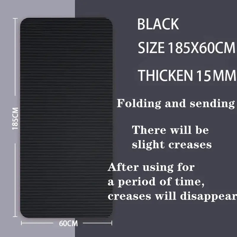 15mm Thick Yoga Mat – Anti-Slip Fitness & Pilates Mat (4 colours available) - 185x60x1.5cm - Black - SS