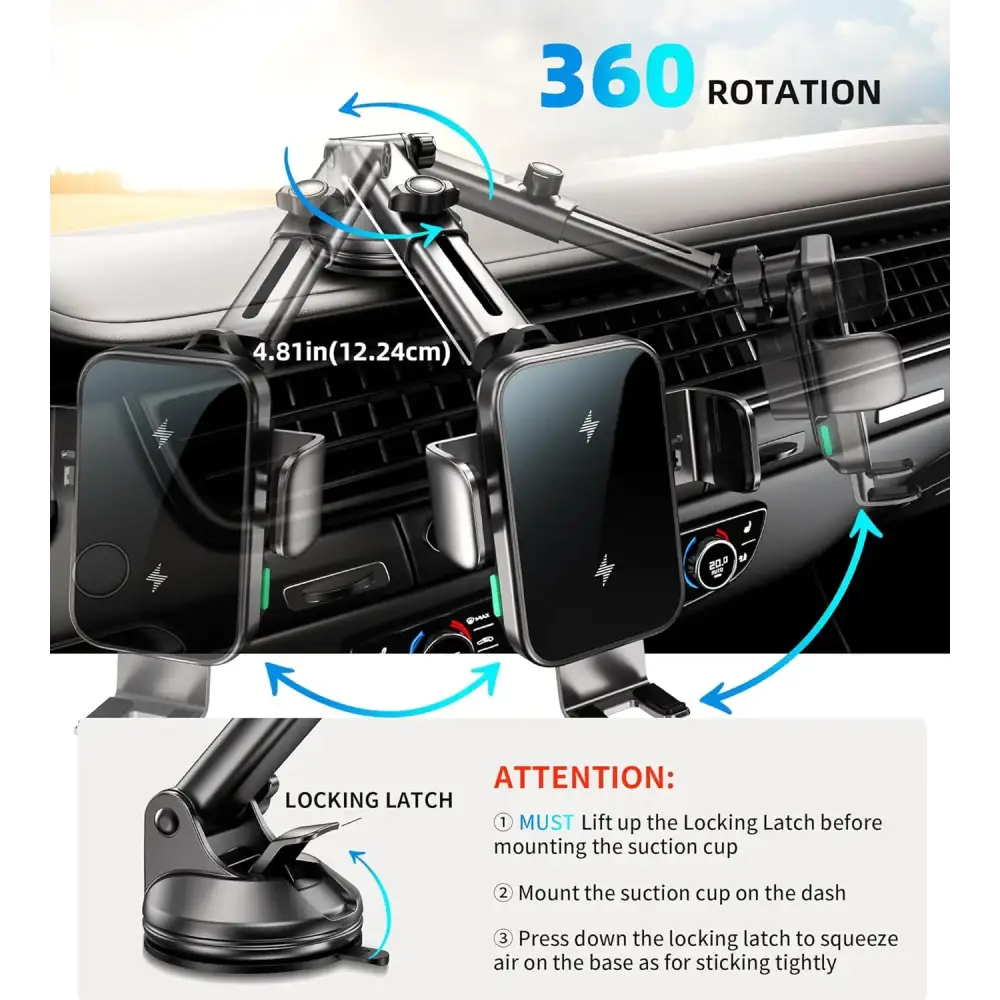 15W Wireless Car Charger Phone Holder - Black - 9eight5