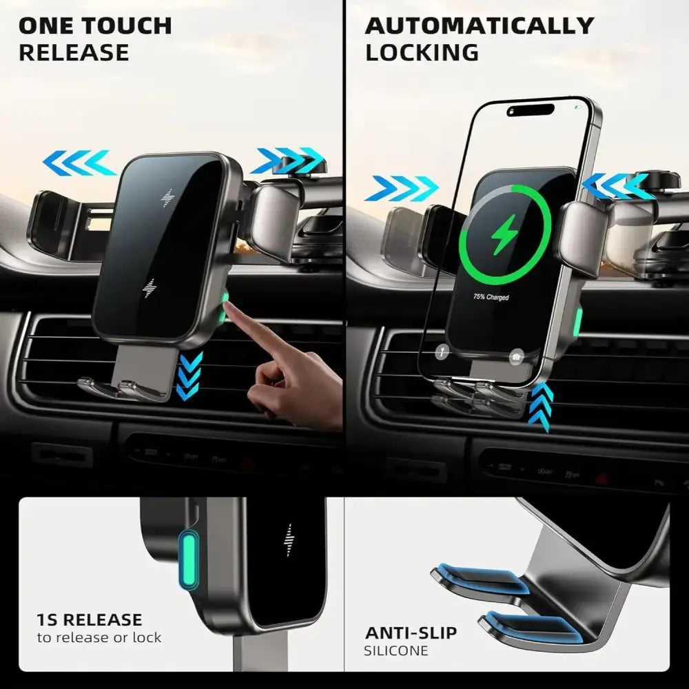 15W Wireless Car Charger Phone Holder - Black - 9eight5
