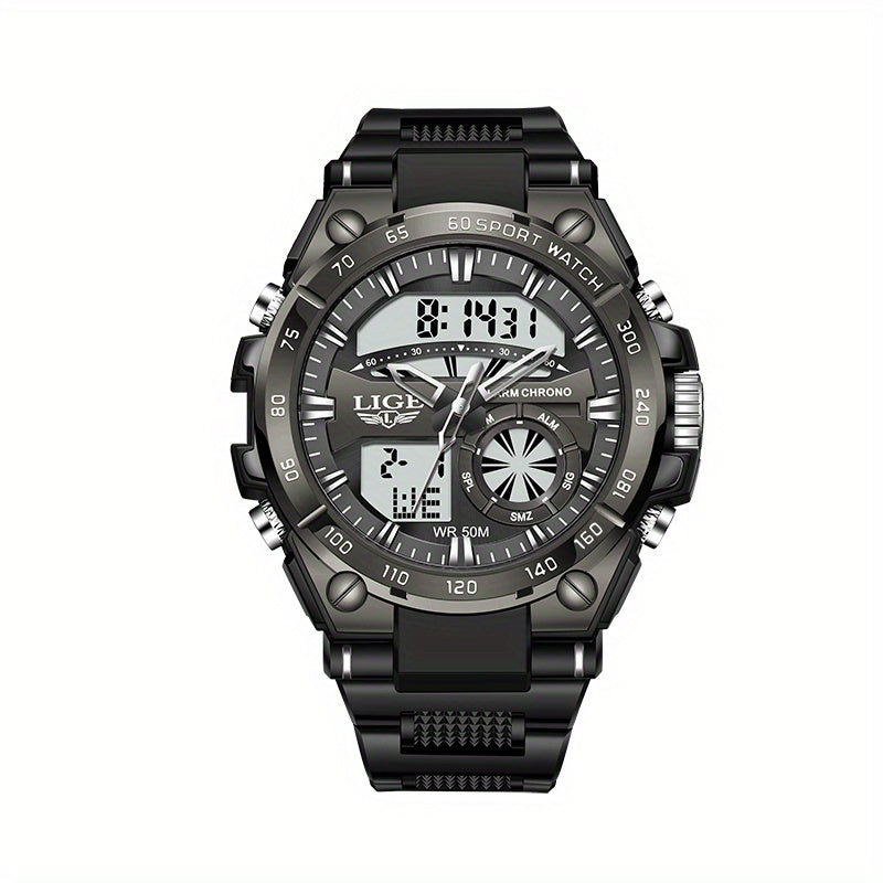 LIGE Men's Digital Sports Watch – LED Display, Quartz Movement, Stopwatch (4 designs available)