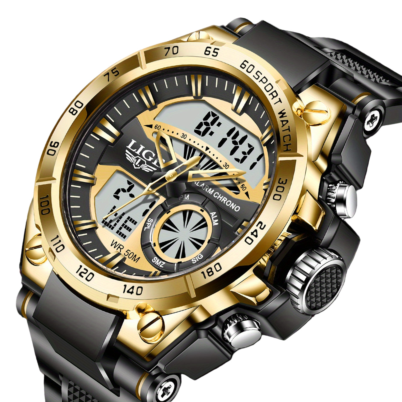 LIGE Men's Digital Sports Watch – LED Display, Quartz Movement, Stopwatch (4 designs available)