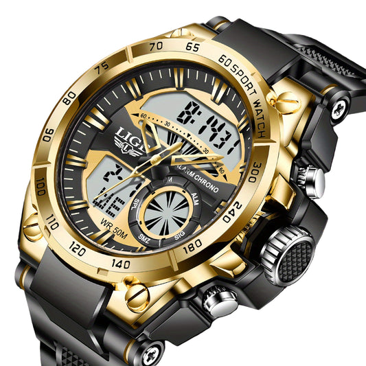 LIGE Men's Digital Sports Watch – LED Display, Quartz Movement, Stopwatch (4 designs available)