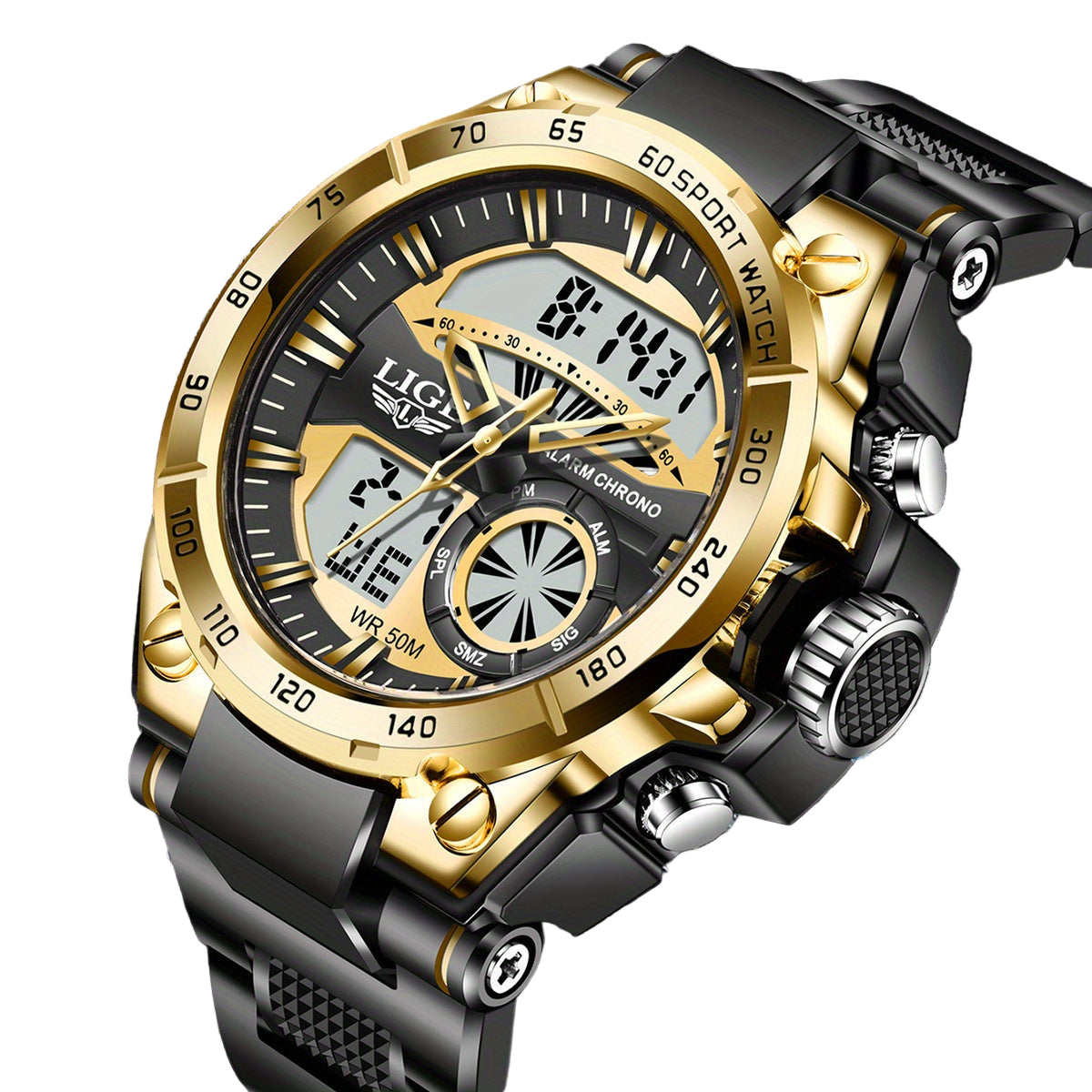 LIGE Men's Digital Sports Watch – LED Display, Quartz Movement, Stopwatch (4 designs available)