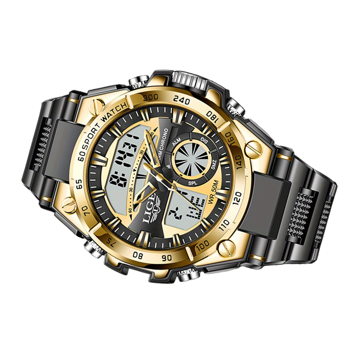 LIGE Men's Digital Sports Watch – LED Display, Quartz Movement, Stopwatch (4 designs available)