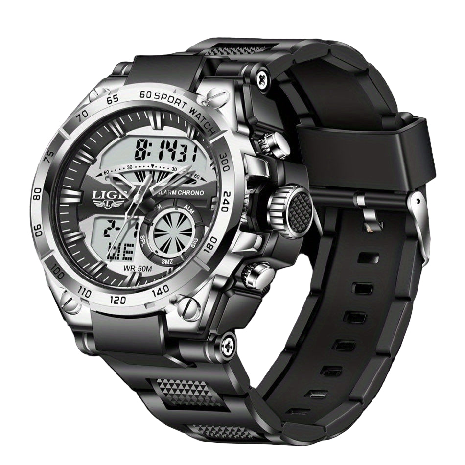 LIGE Men's Digital Sports Watch – LED Display, Quartz Movement, Stopwatch (4 designs available)