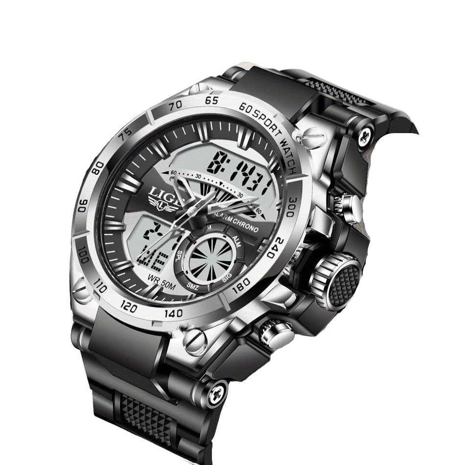 LIGE Men's Digital Sports Watch – LED Display, Quartz Movement, Stopwatch (4 designs available)