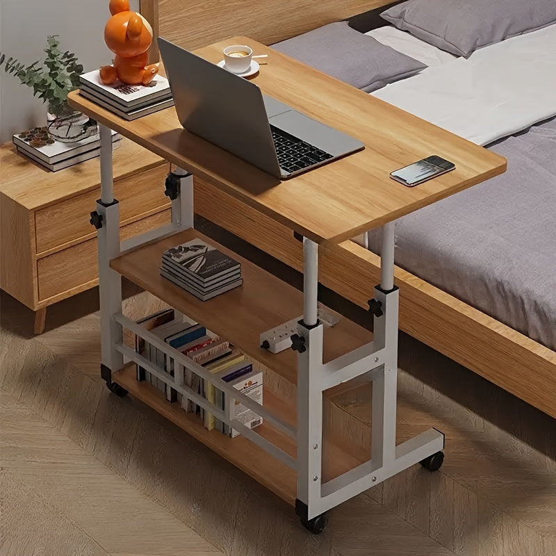 Adjustable Folding Desk with Storage Shelf & Wheels