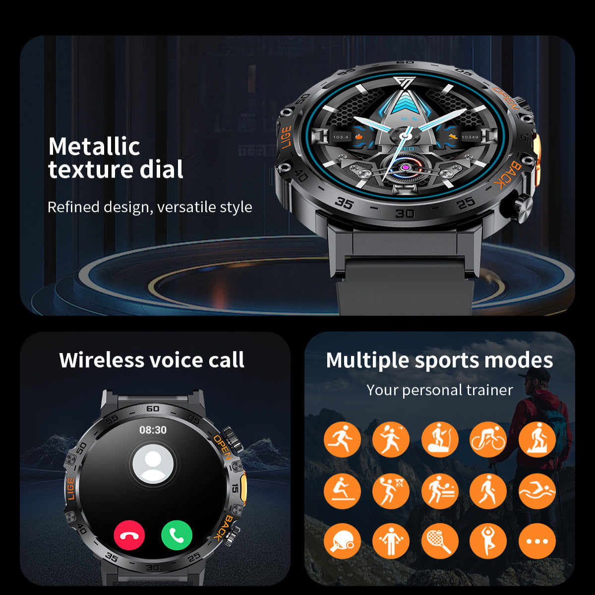 LIGE Outdoor Smartwatch – HD Screen, LED Flashlight, 290mAh Battery (6 types available)