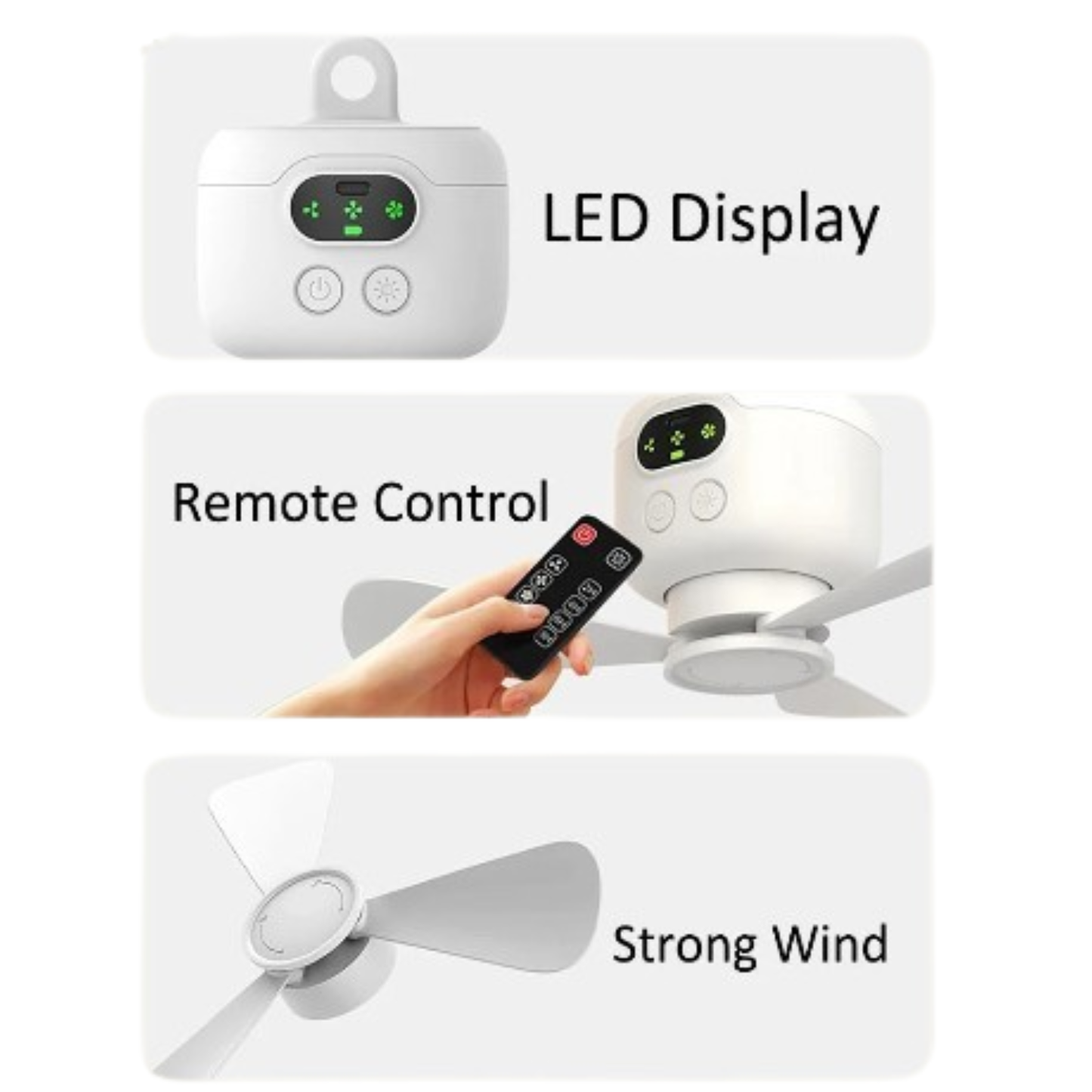 Portable Rechargeable Camping Ceiling Fan with Light & Remote
