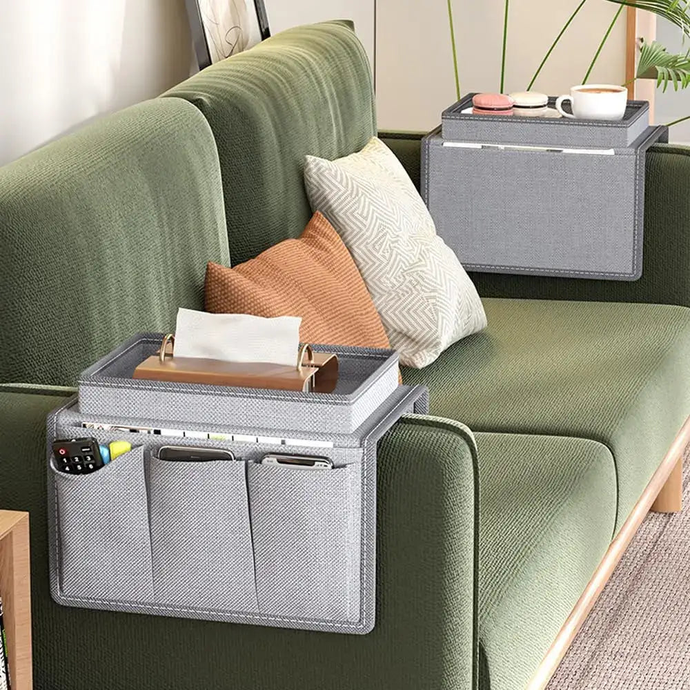 1PC Sofa Armrest Organizer With Cup Holder Remote Control Storage Pockets Leisure Water Bottle Tray For Bedside Sofa
