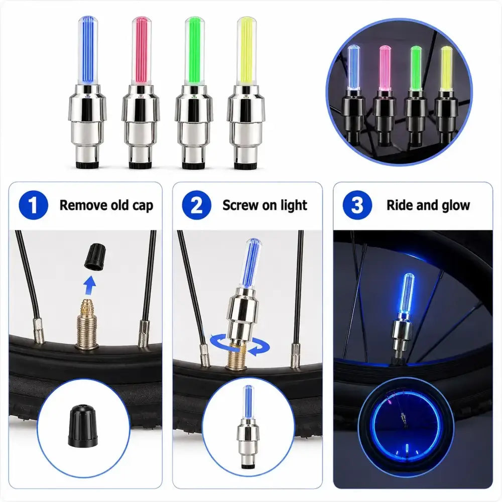 2-8Pcs Bicycle LED Spoke & Valve Cap Lights Waterproof Colorful Flashing Wheel Tire Lamps for Night Riding Safety