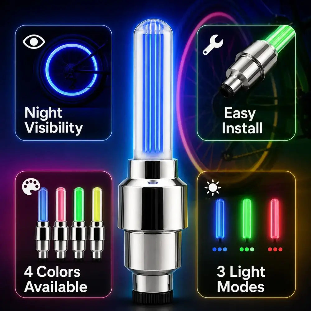 2-8Pcs Bicycle LED Spoke & Valve Cap Lights Waterproof Colorful Flashing Wheel Tire Lamps for Night Riding Safety