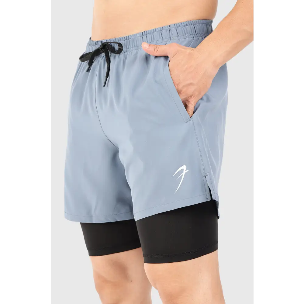 2 in 1 5’’ Compression Shorts Light Grey - Shorts
