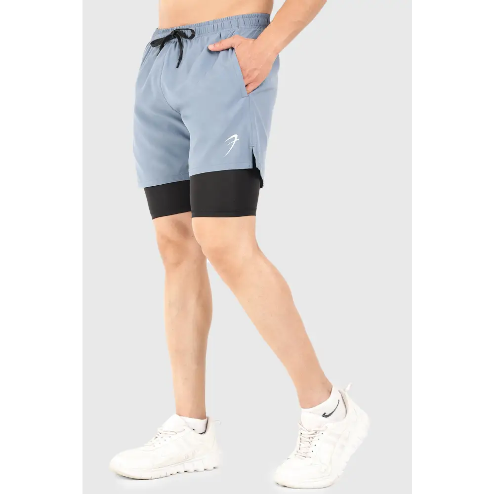 2 in 1 5’’ Compression Shorts Light Grey - Shorts