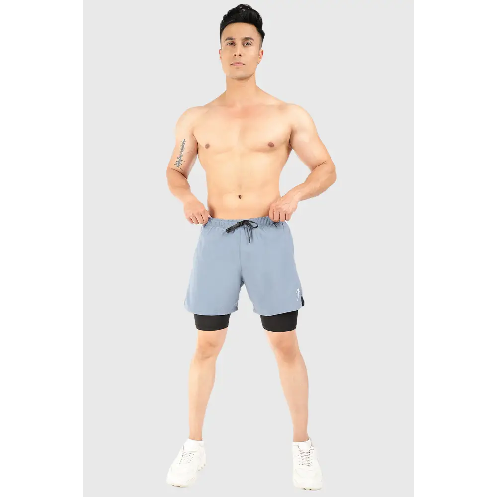 2 in 1 5’’ Compression Shorts Light Grey - Shorts