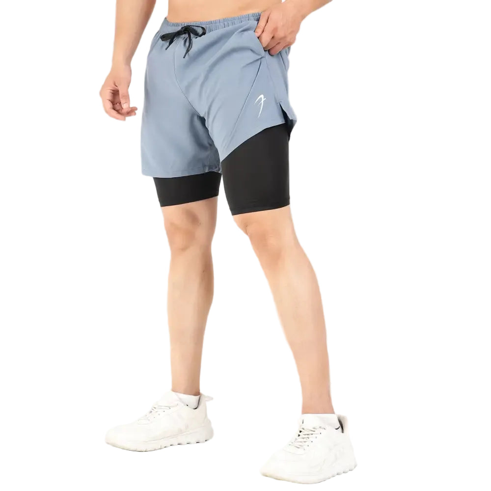 2 in 1 5’’ Compression Shorts Light Grey - Shorts
