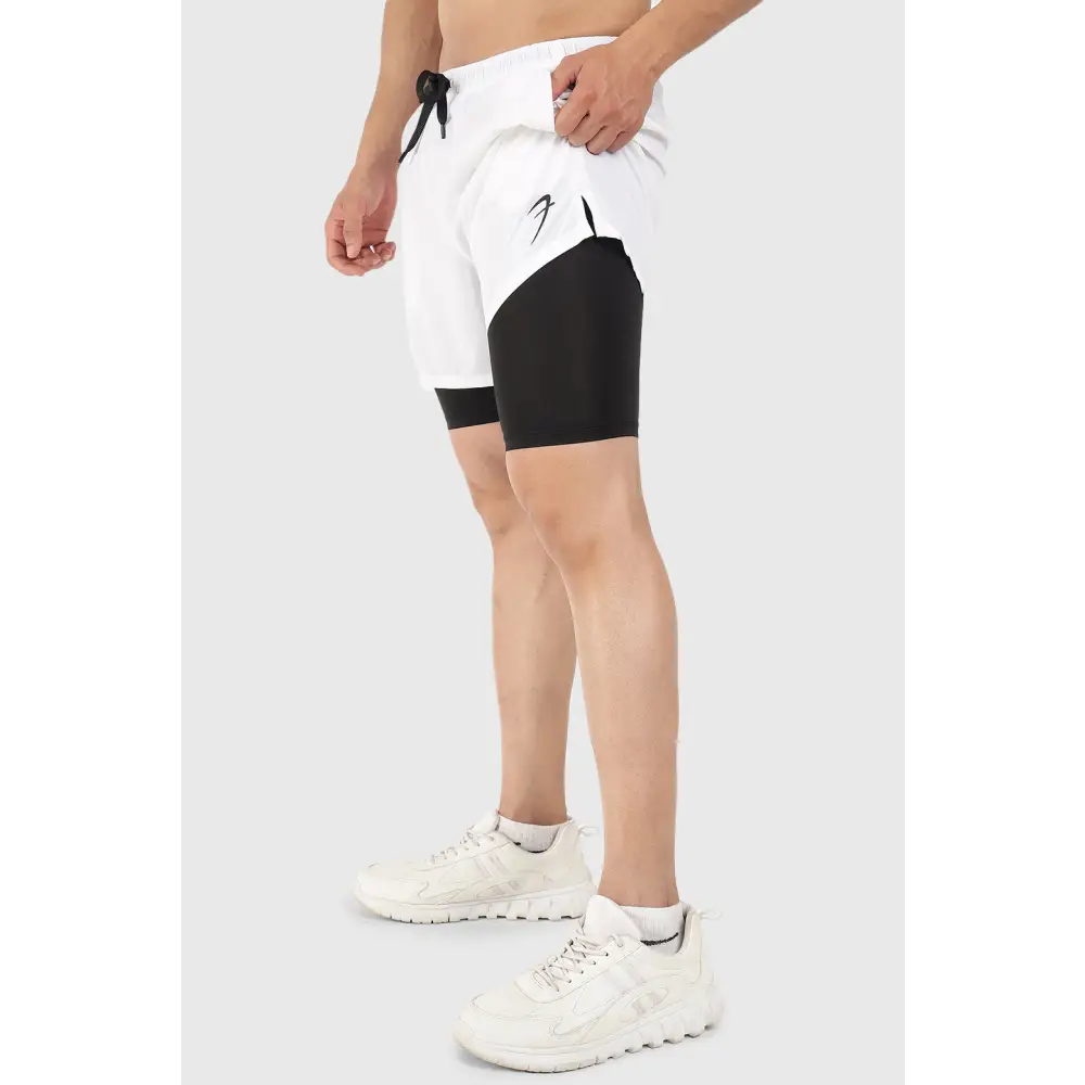 2 in 1 5’’ Compression Shorts White - Shorts