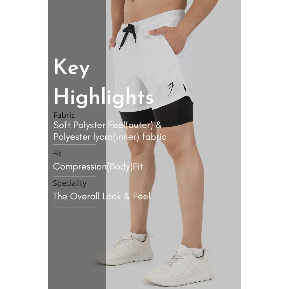 2 in 1 5’’ Compression Shorts White - Shorts