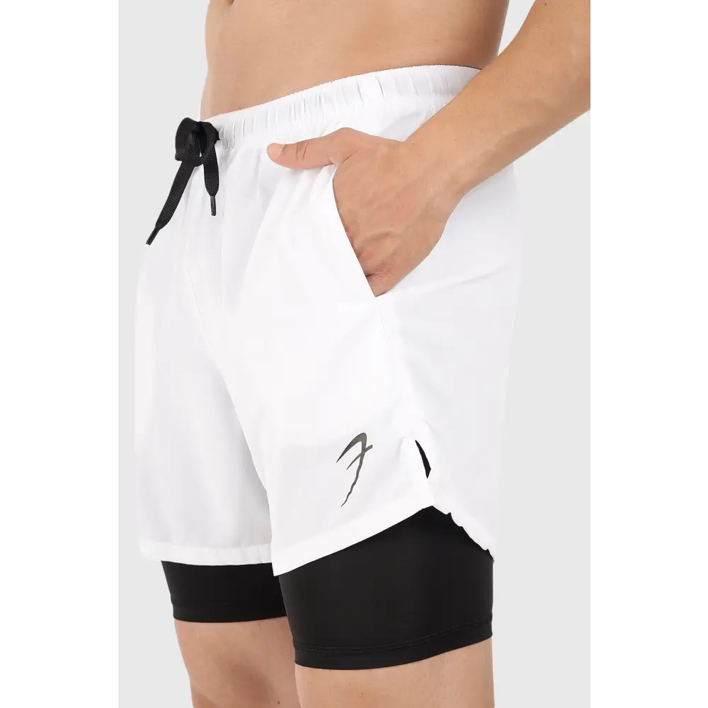 2 in 1 5’’ Compression Shorts White - Shorts