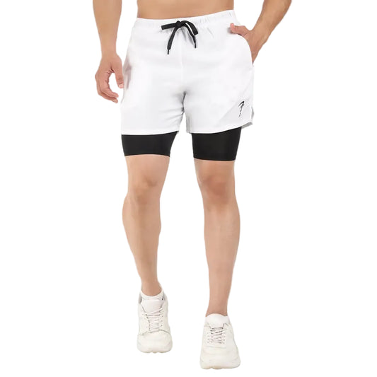 2 in 1 5’’ Compression Shorts White - Shorts