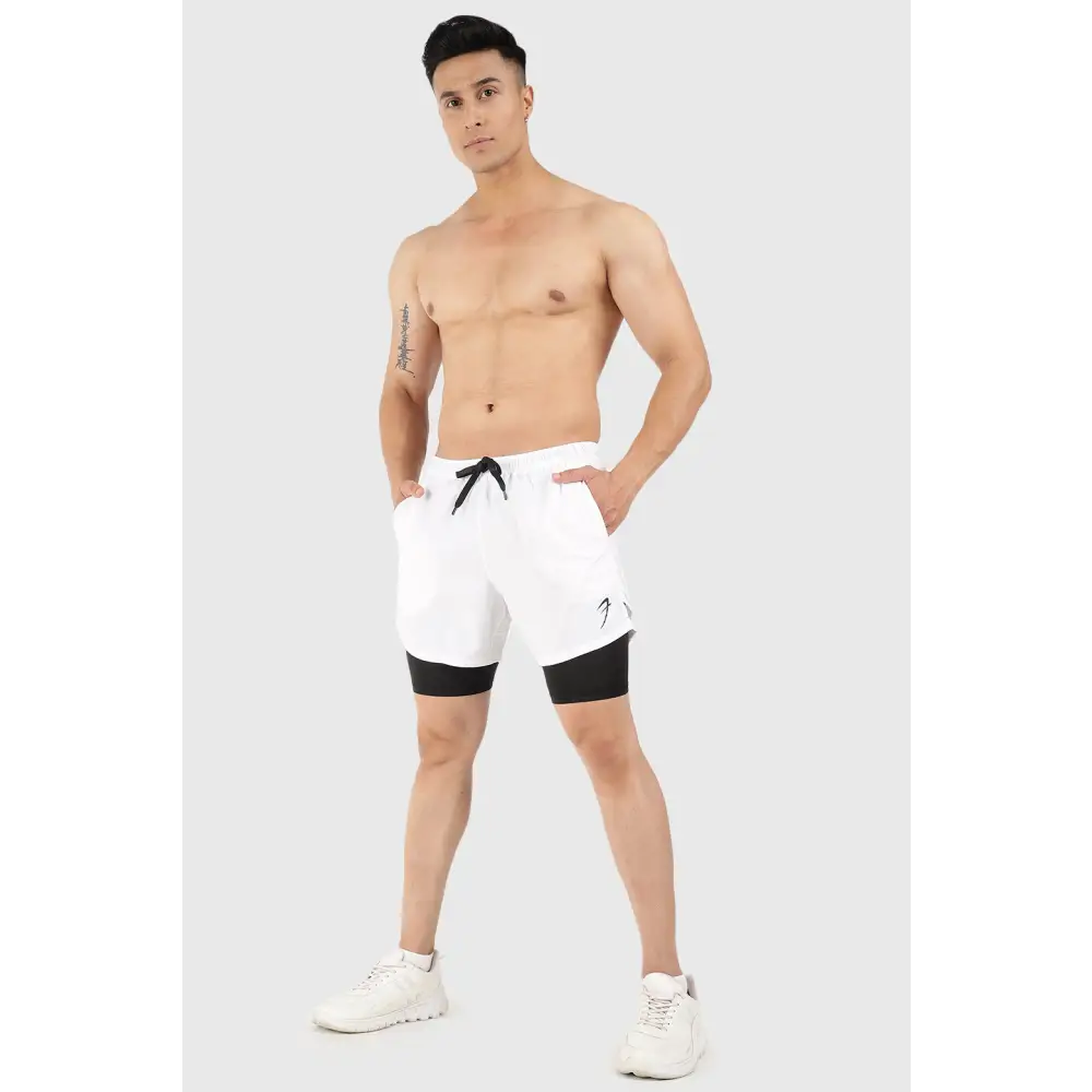 2 in 1 5’’ Compression Shorts White - Shorts
