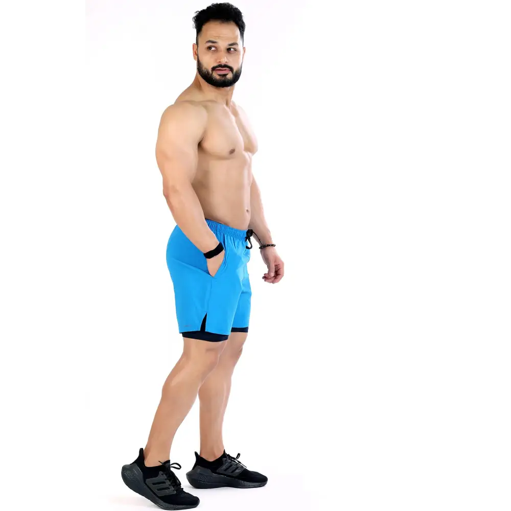 2 in 1 Compression Shorts Blue - Shorts