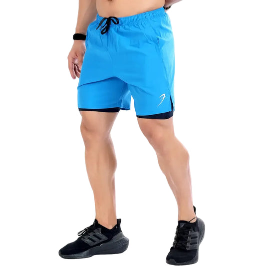 2 in 1 Compression Shorts Blue - Shorts