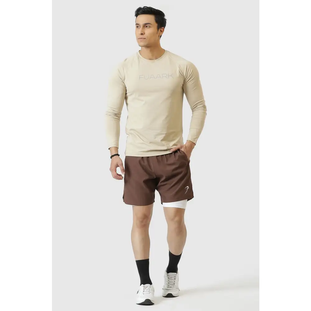 2 in 1 Compression Shorts Brown - Shorts