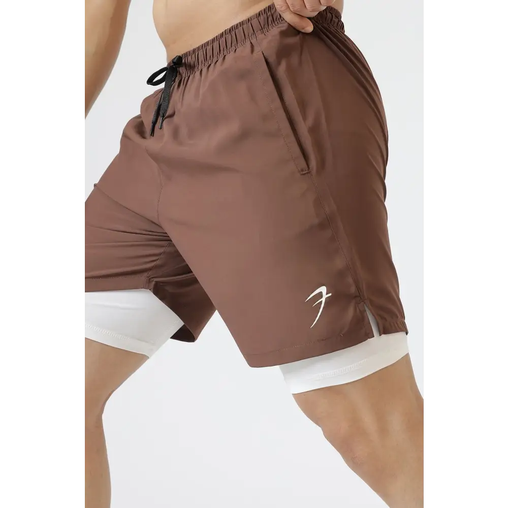 2 in 1 Compression Shorts Brown - Shorts