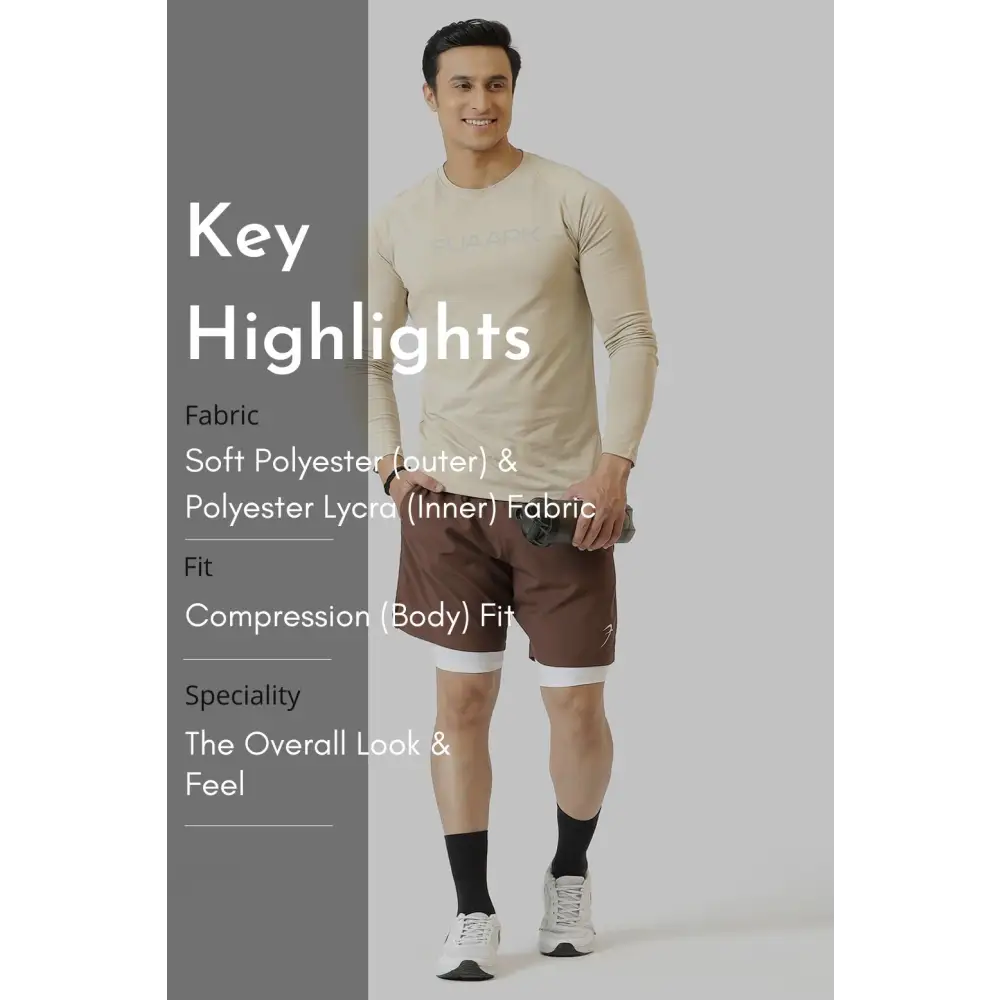 2 in 1 Compression Shorts Brown - Shorts