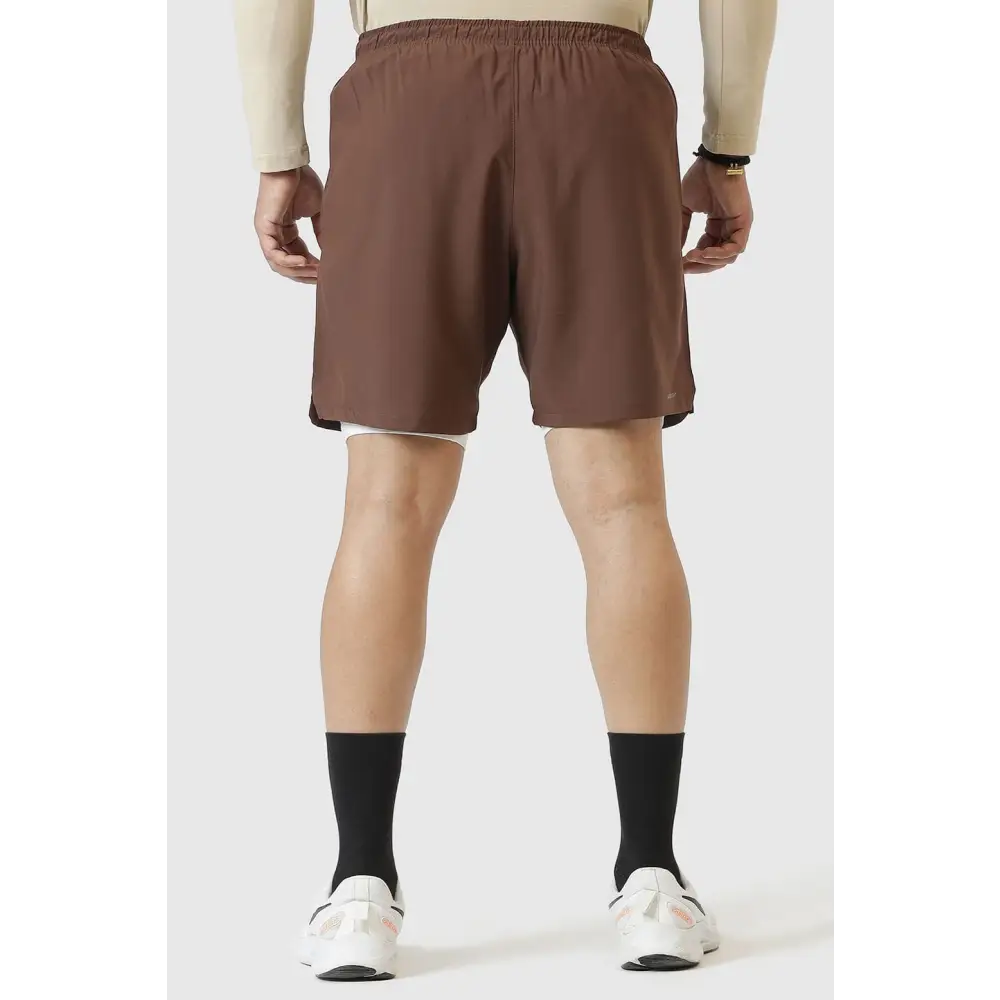 2 in 1 Compression Shorts Brown - Shorts
