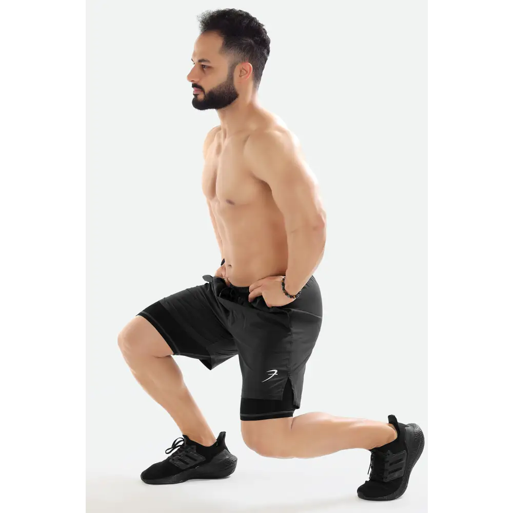 2 in 1 Compression Shorts Dark Grey - Shorts