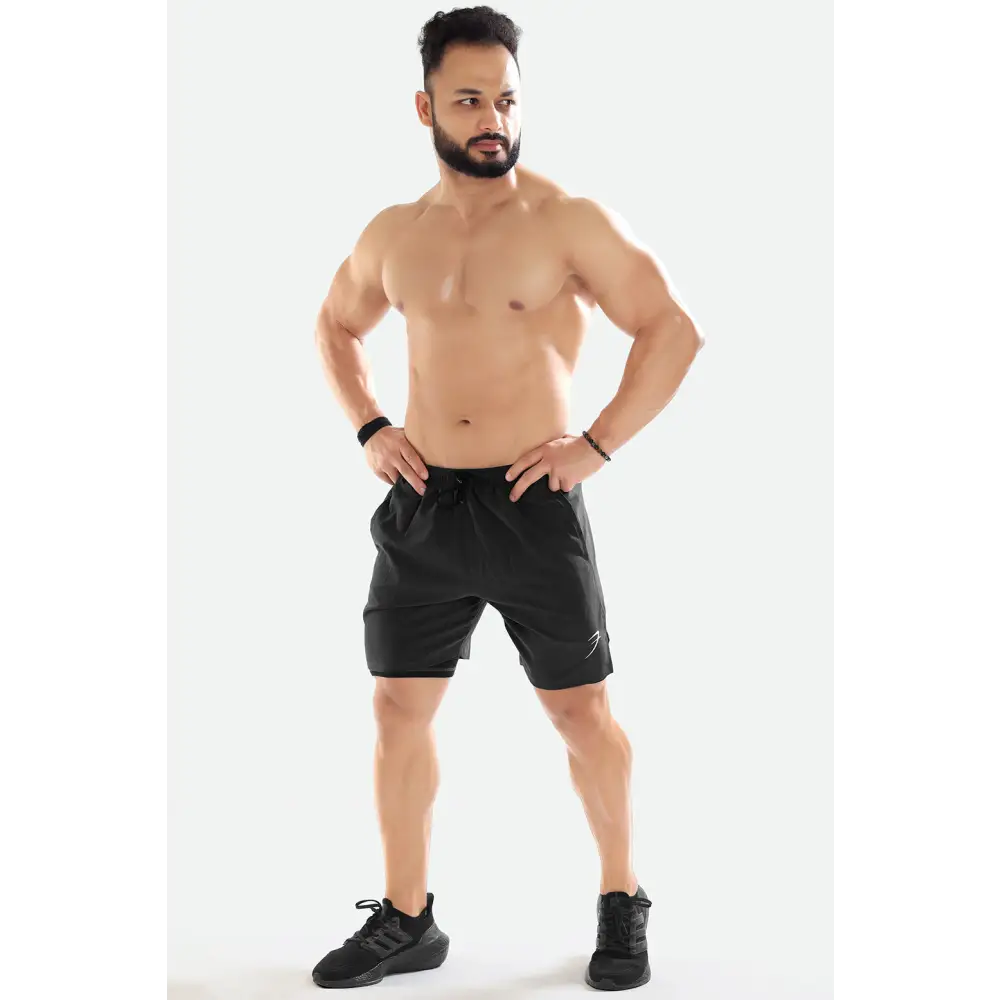 2 in 1 Compression Shorts Dark Grey - Shorts