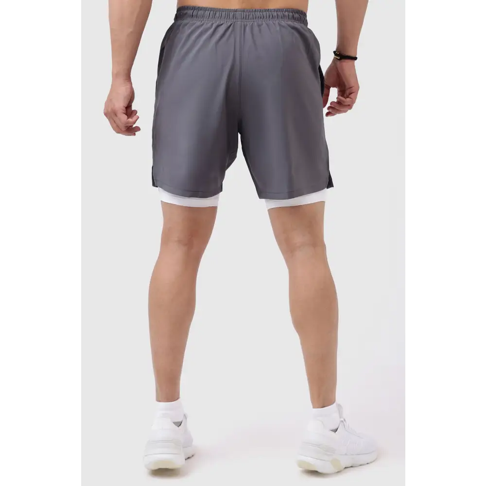 2 in 1 Compression Shorts Grey with White - Shorts