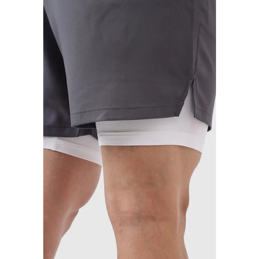 2 in 1 Compression Shorts Grey with White - Shorts