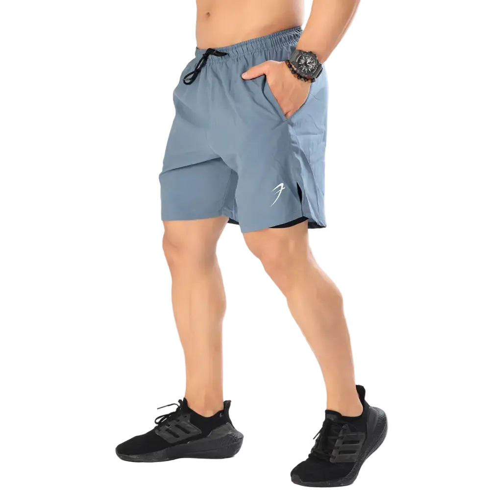 2 in 1 Compression Shorts Light Grey - Shorts