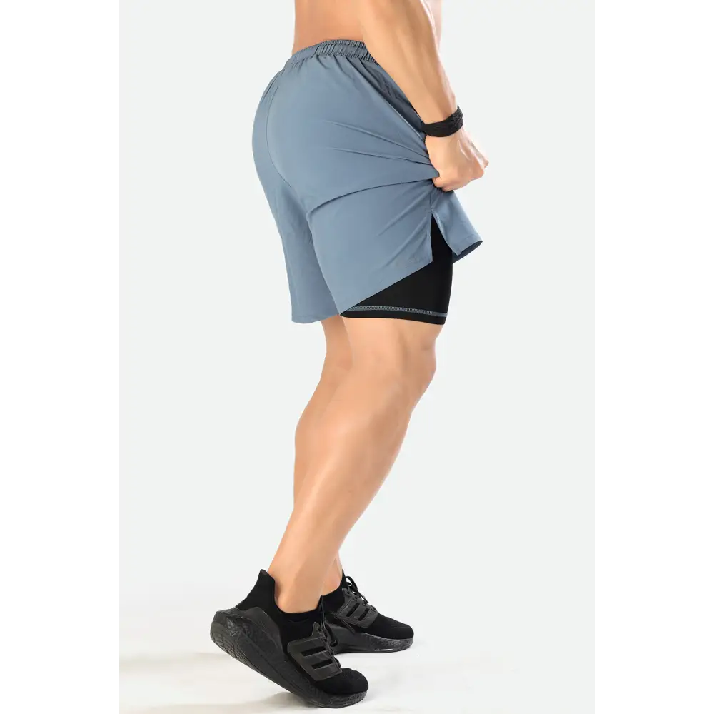 2 in 1 Compression Shorts Light Grey - Shorts