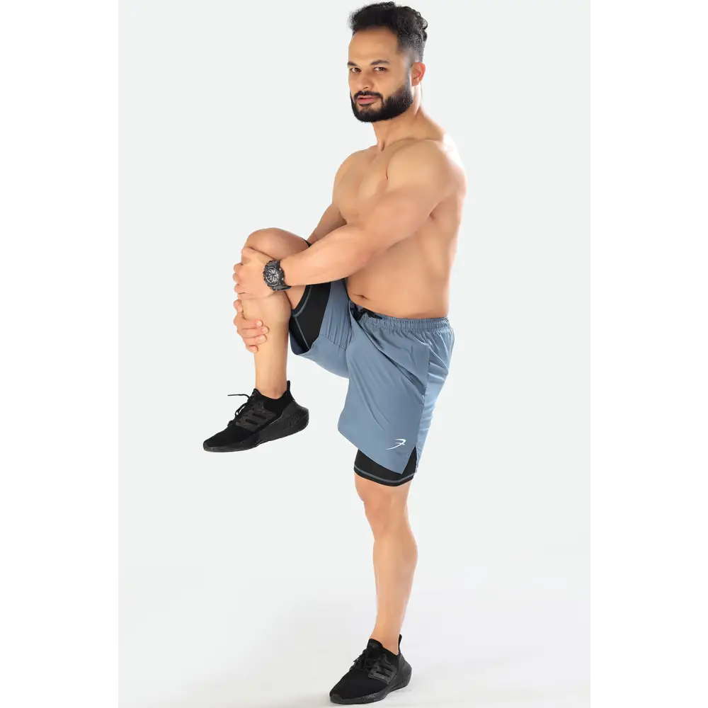 2 in 1 Compression Shorts Light Grey - Shorts