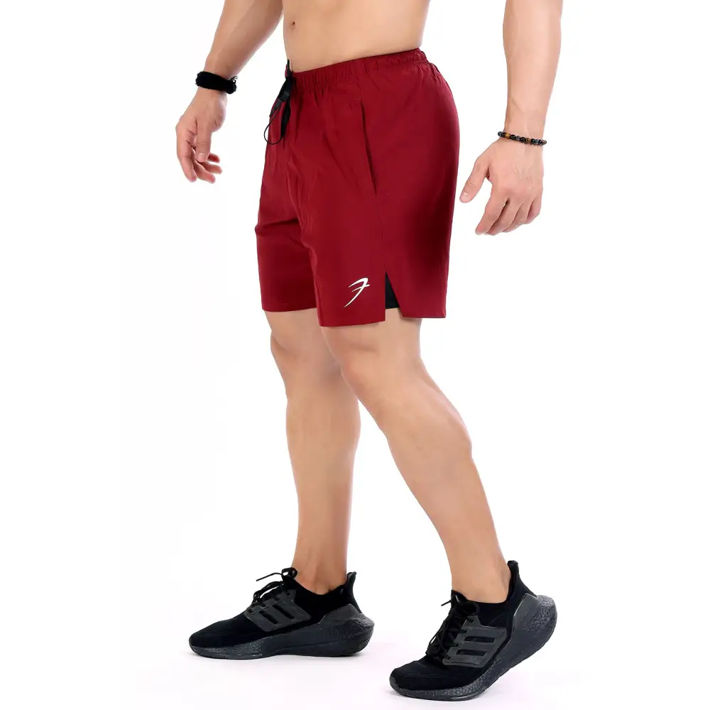 2 in 1 Compression Shorts Maroon - Shorts