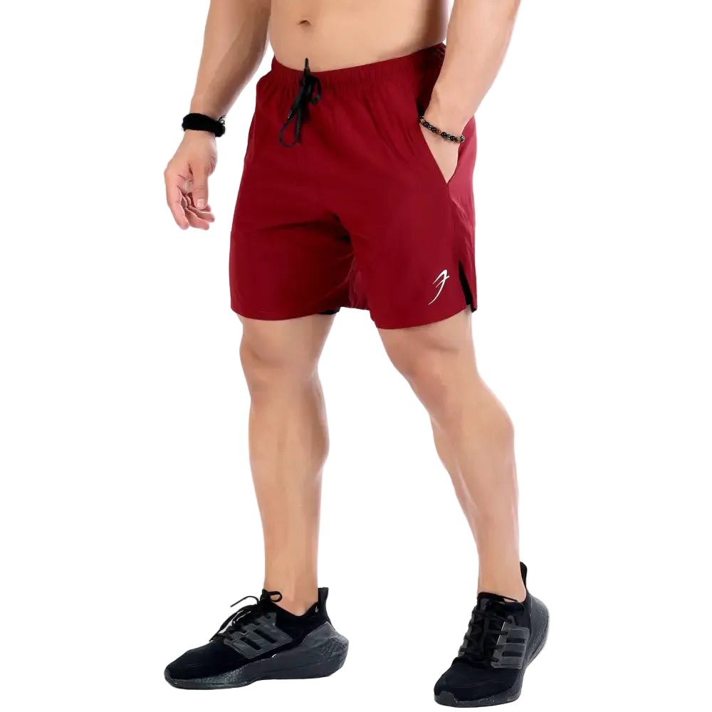 2 in 1 Compression Shorts Maroon - Shorts