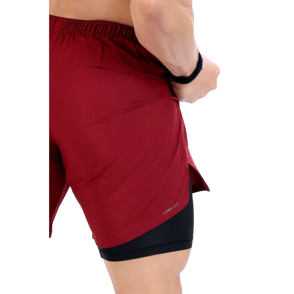 2 in 1 Compression Shorts Maroon - Shorts