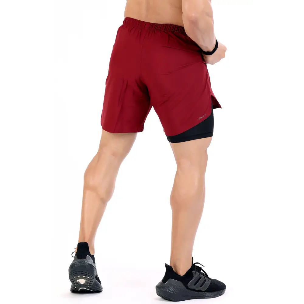 2 in 1 Compression Shorts Maroon - Shorts